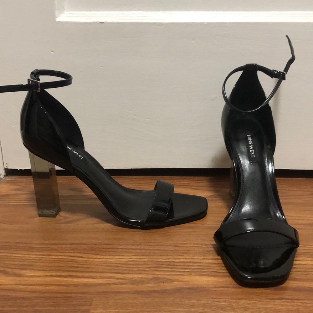 Nine West open toe heels with clear heel